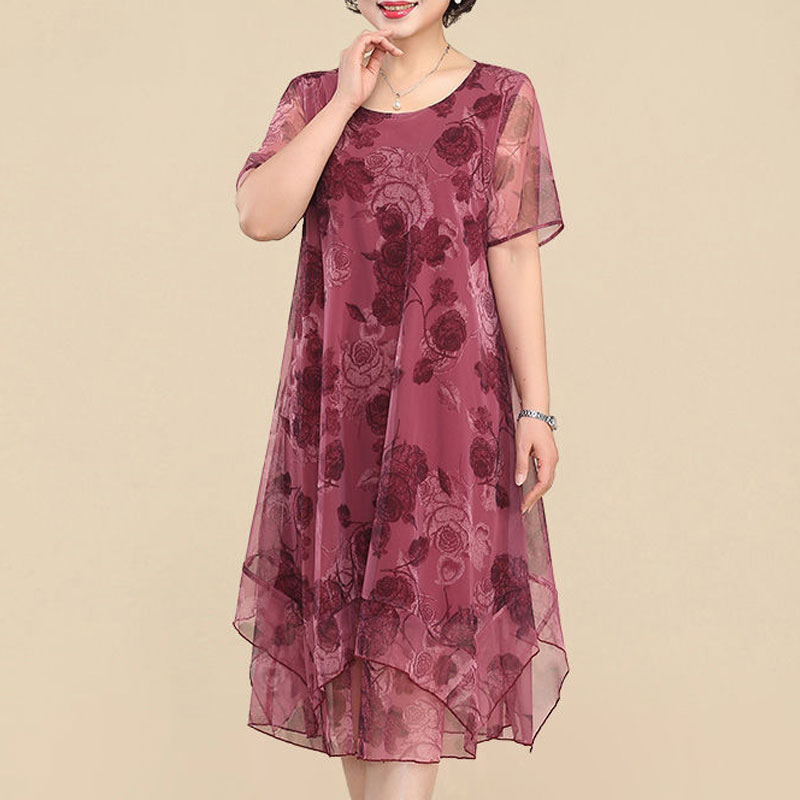 Summer Clothing For 60 Year Old Woman - Nieuwe O-hals Korte Mouw Jurken Vintage