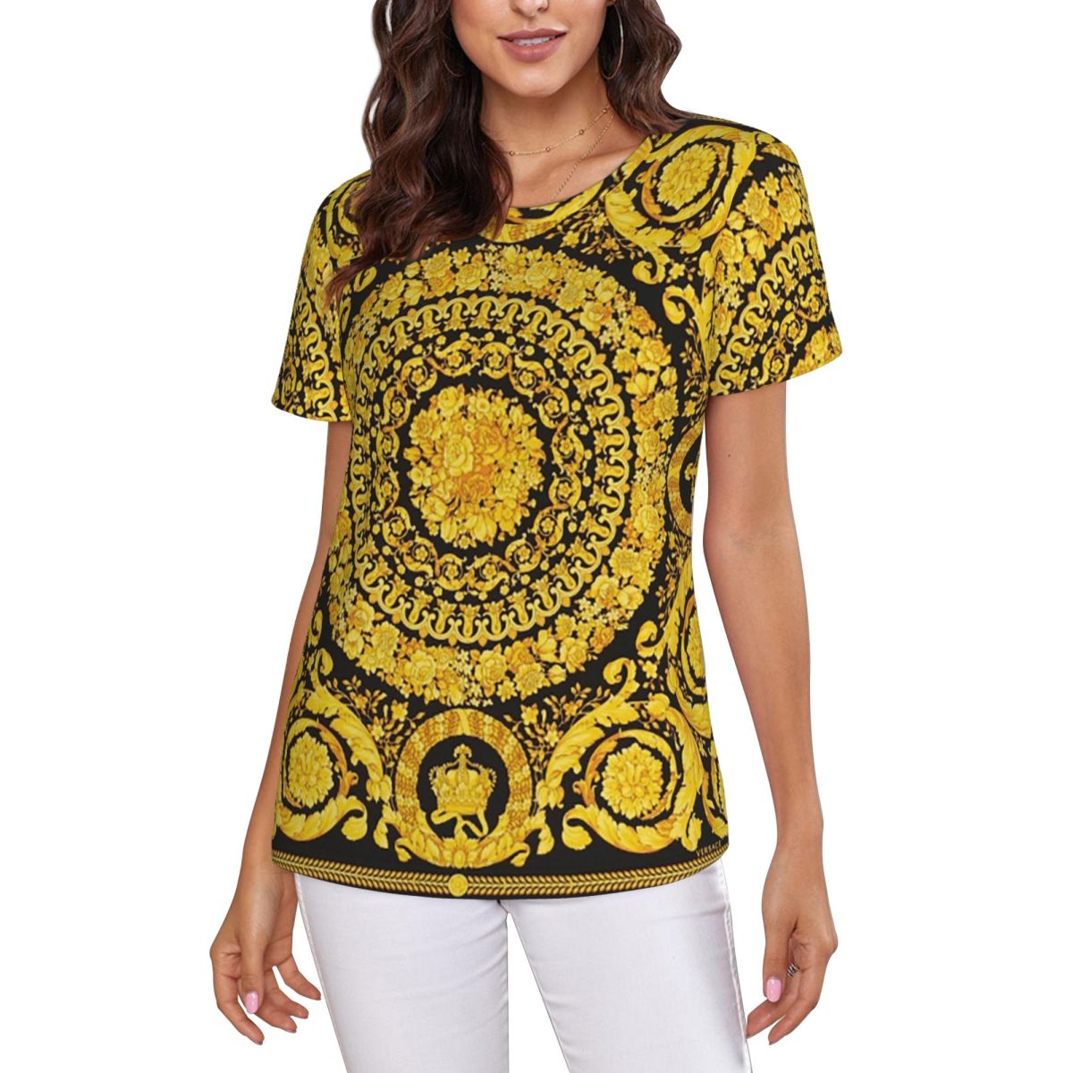 Summer Clothing For 60 Year Old Woman - Decoratief gouden medaillon barok T-shirt dames