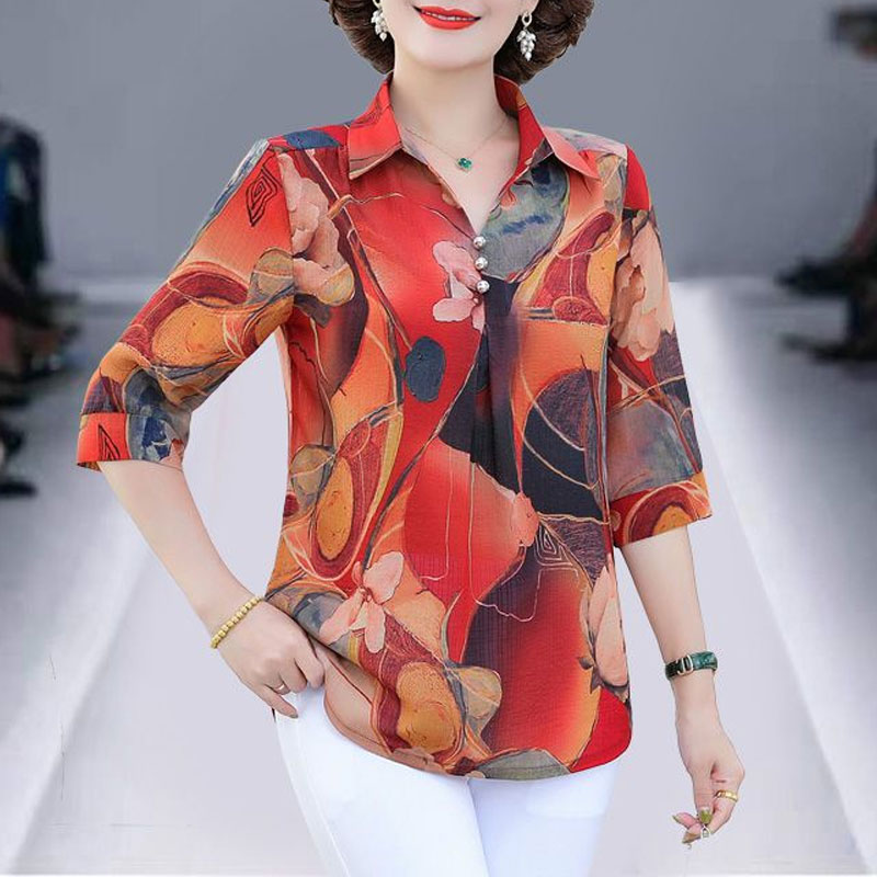 Summer Clothing For 60 Year Old Woman - Zomer Vintage Bloemenprint Shirt Dameskleding Casual