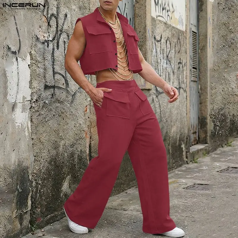 Summer Clothing Types - INCERUN Mannen Sets Solid Mouwloze Crop
