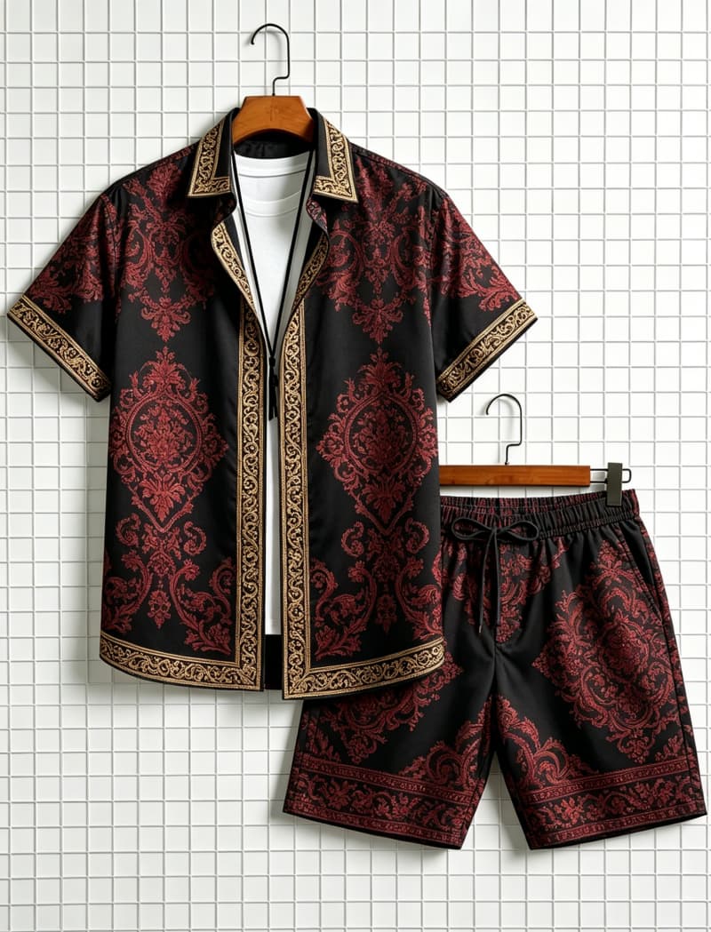 Summer Clothing Types - Herenset met etnische print, korte mouwen,