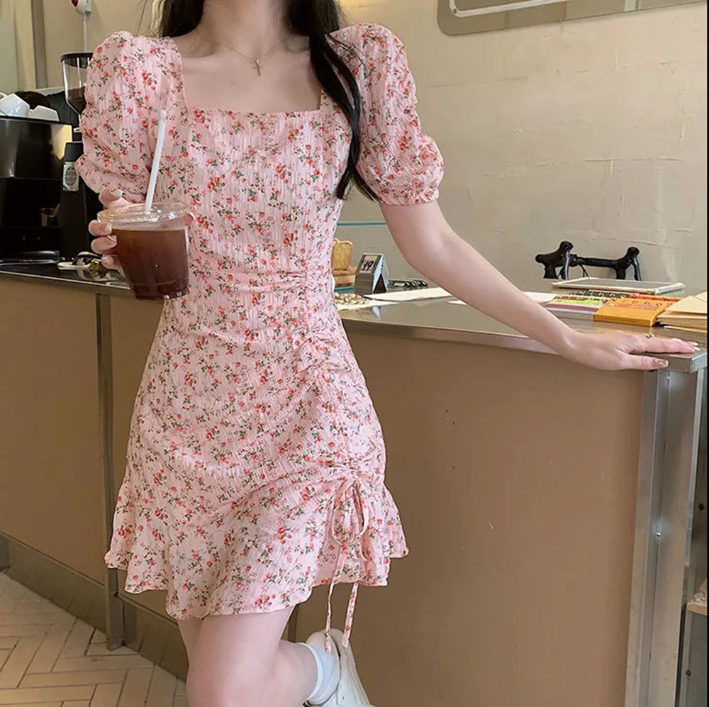 Summer Clothing For 60 Year Old Woman - Zomer Bloemen Trekkoord Mini Jurk Zoete