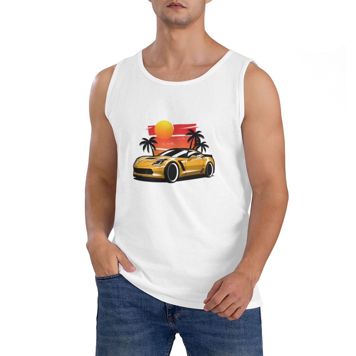 Yellow Summer Clothing - 100% Katoen Geel Corvette Z06 Sunset