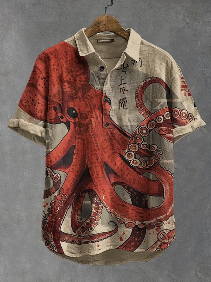Summer Clothing Men Linen - Poloshirt voor heren met octopusprint, poloshirt