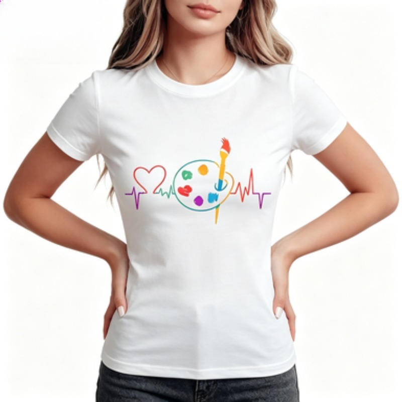 Summer Clothing Color Palette - Kleurrijk geometrisch dames T-shirt met ronde