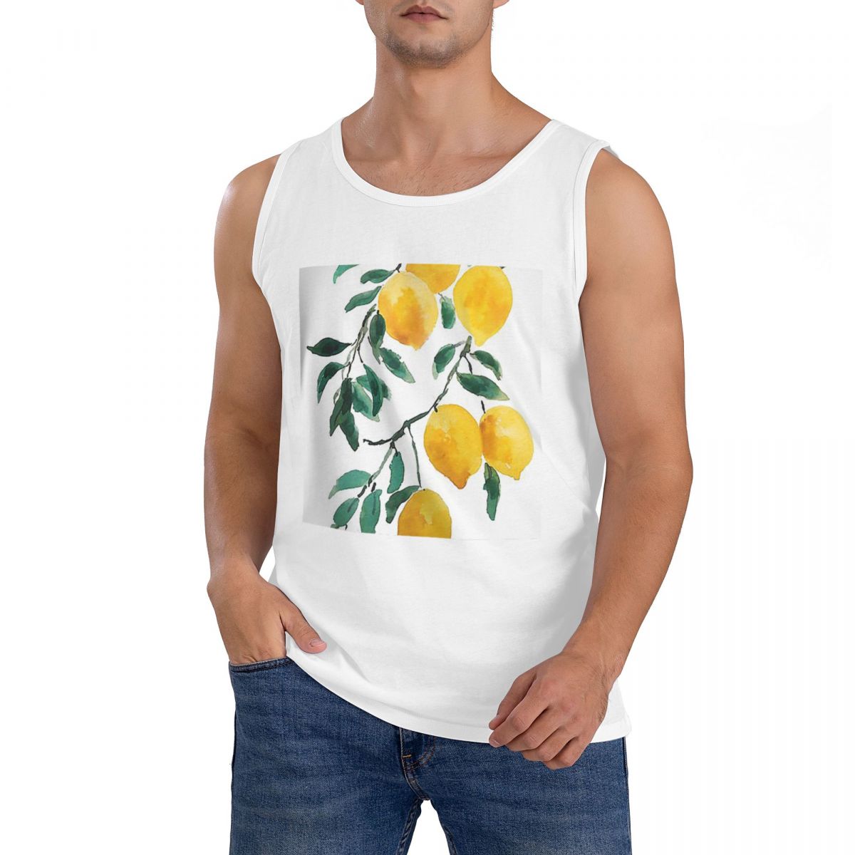 Yellow Summer Clothing - 100% Katoen Handgeschilderde Gele Citroen Waterkool