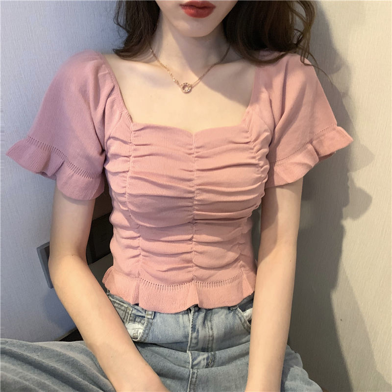 Summer Clothing For Teens - Gebreide modeblouse Dames Ruffle Jeugd Elegante