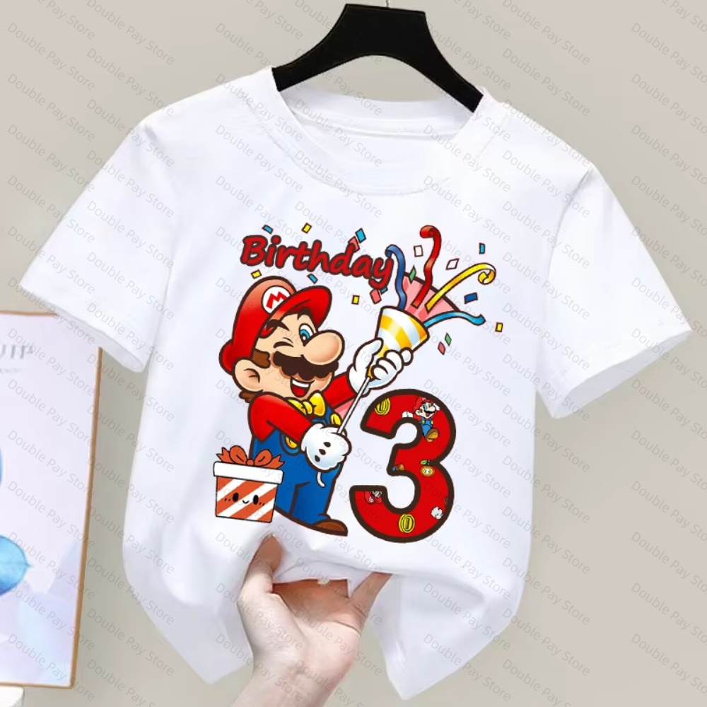 Summer Clothing Kids Boys - Kinder Cartoon Mario Verjaardag Nummer T-Shirt