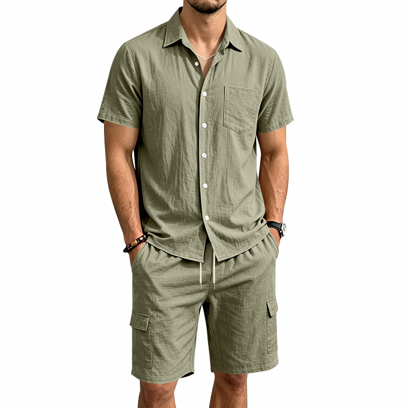 Summer Clothing Men Linen - Heren zomer Amerikaans linnen tweedelige set