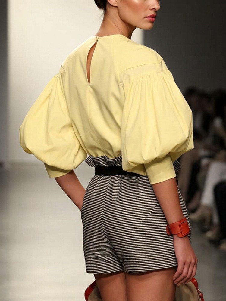 Yellow Summer Clothing - Yeezzi Vrouwen Ronde Hals Asymmetrische Parel