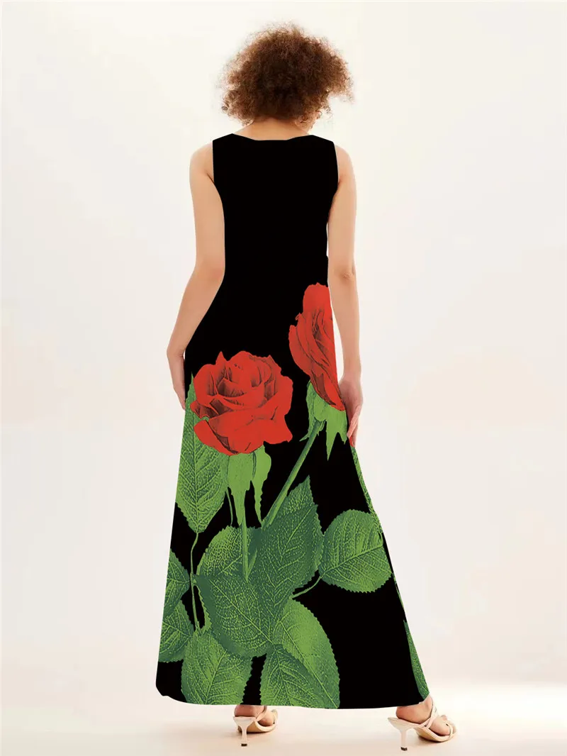Rode Roos Print Lange Jurk Voo - Summer Rose Clothing recensie en prijs