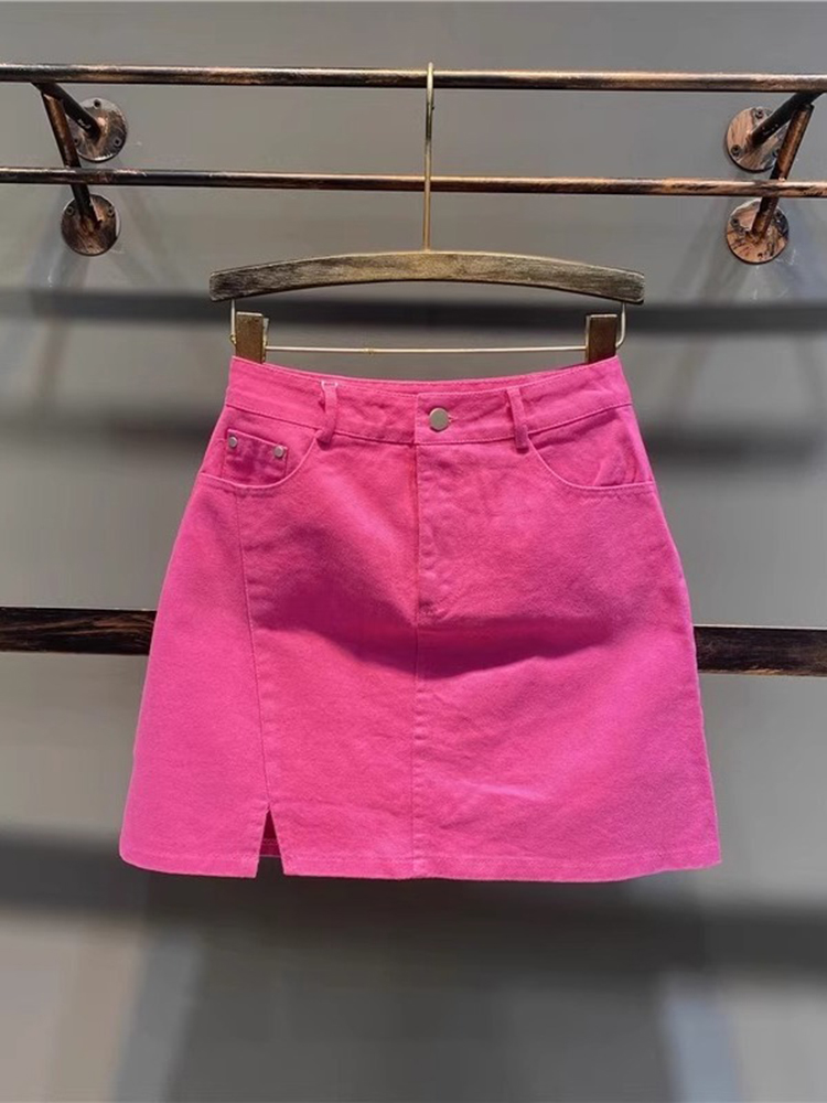 Roze Rode Split Denim Rok Hoge - Summer Rose Clothing recensie en prijs