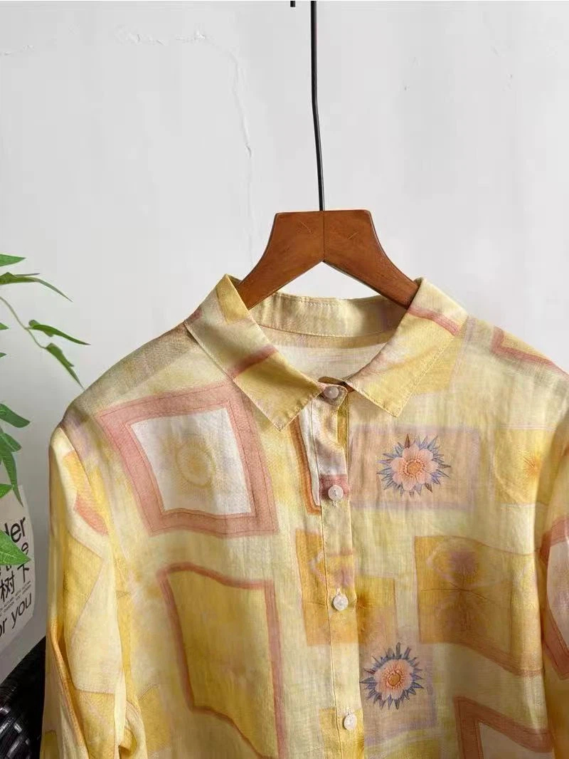 100% Ramie Shirt Lente Herfst  - Yellow Summer Clothing recensie en prijs